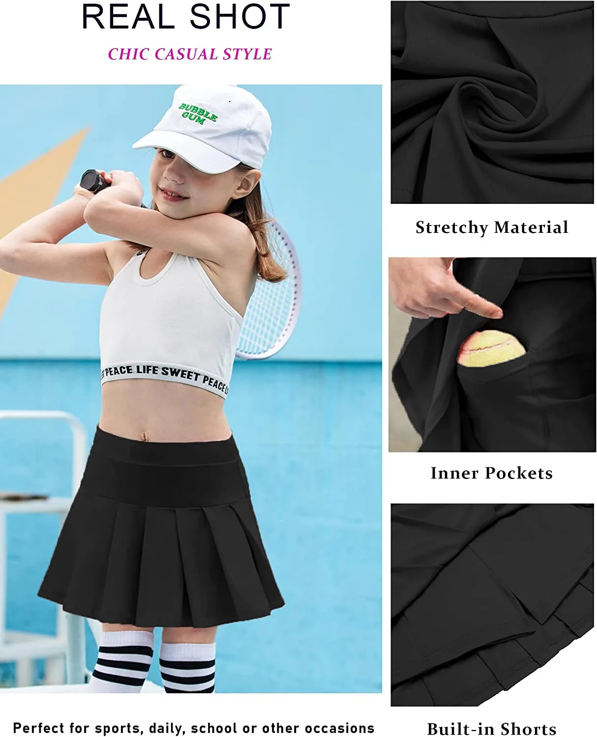 Arshiner Girl's Tennis Skirts with Shorts Athletic Pleated Skirt