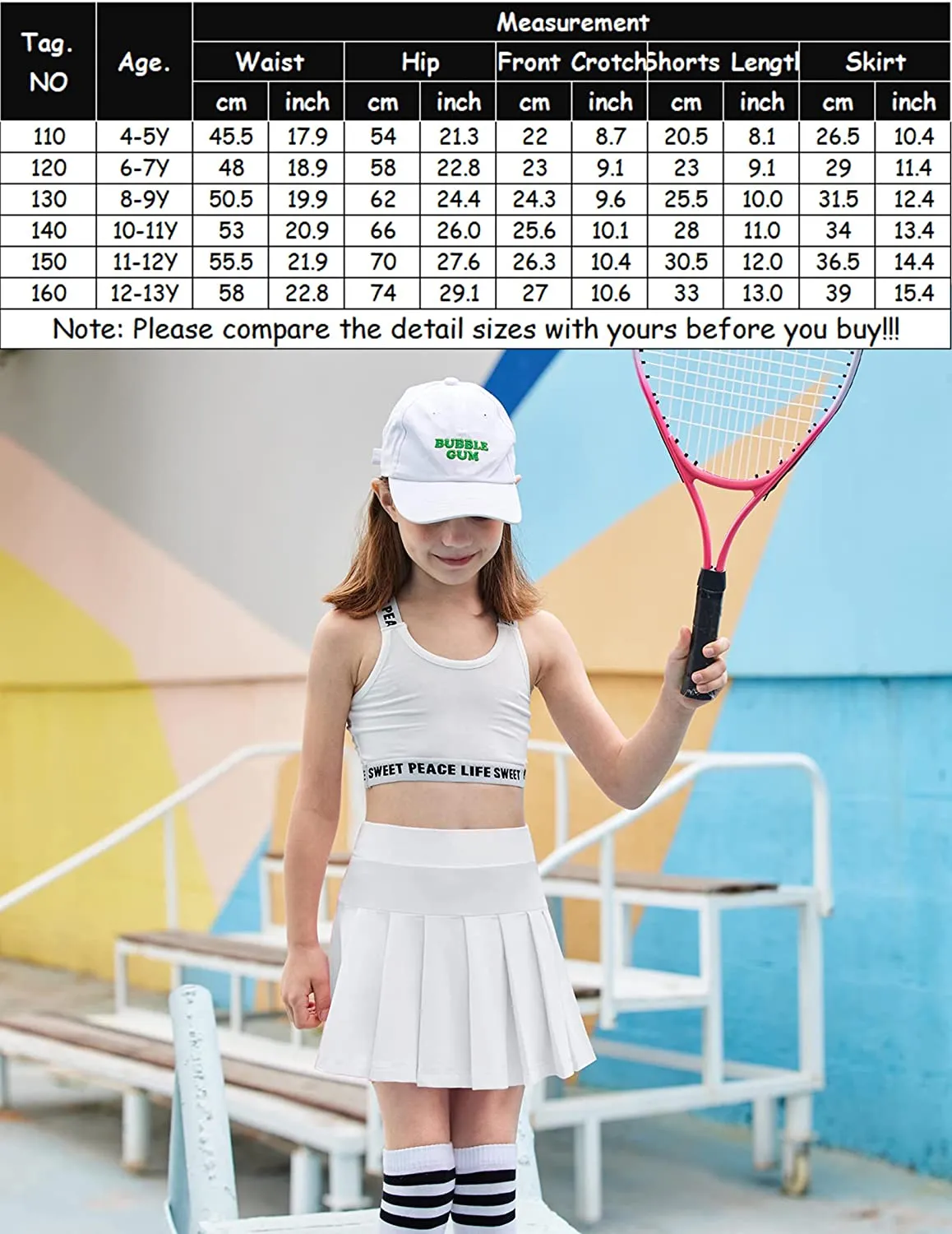 Arshiner Girl's Tennis Skirts with Shorts Athletic Pleated Skirt