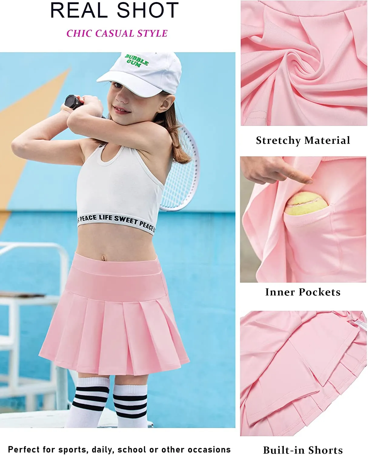 Arshiner Girl's Tennis Skirts with Shorts Athletic Pleated Skirt