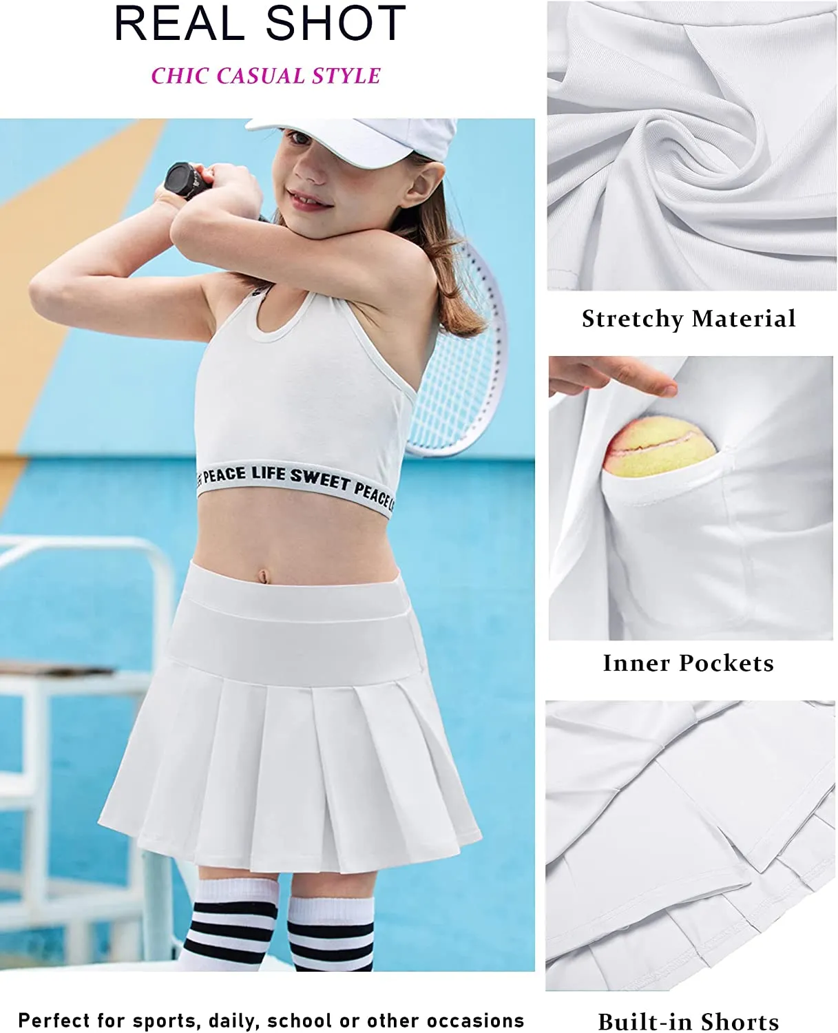 Arshiner Girl's Tennis Skirts with Shorts Athletic Pleated Skirt