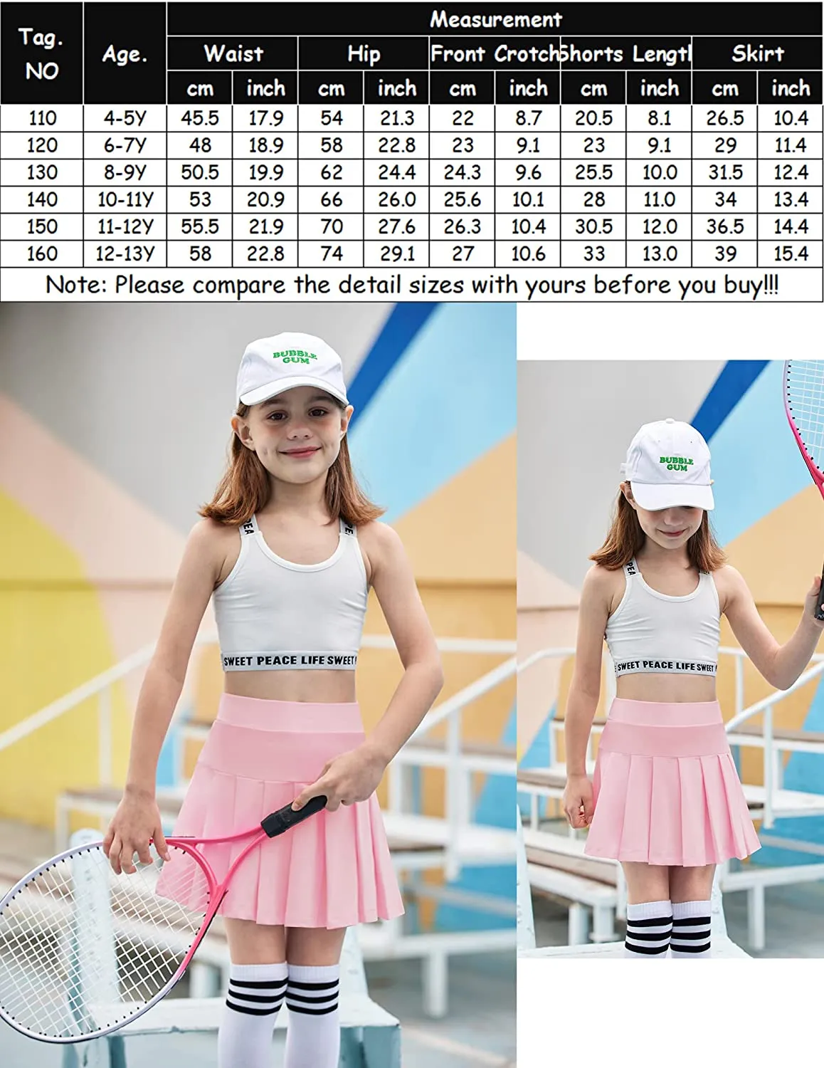 Arshiner Girl's Tennis Skirts with Shorts Athletic Pleated Skirt