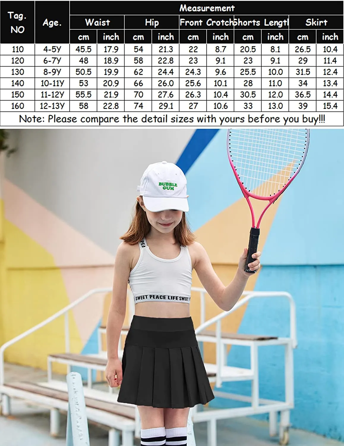 Arshiner Girl's Tennis Skirts with Shorts Athletic Pleated Skirt