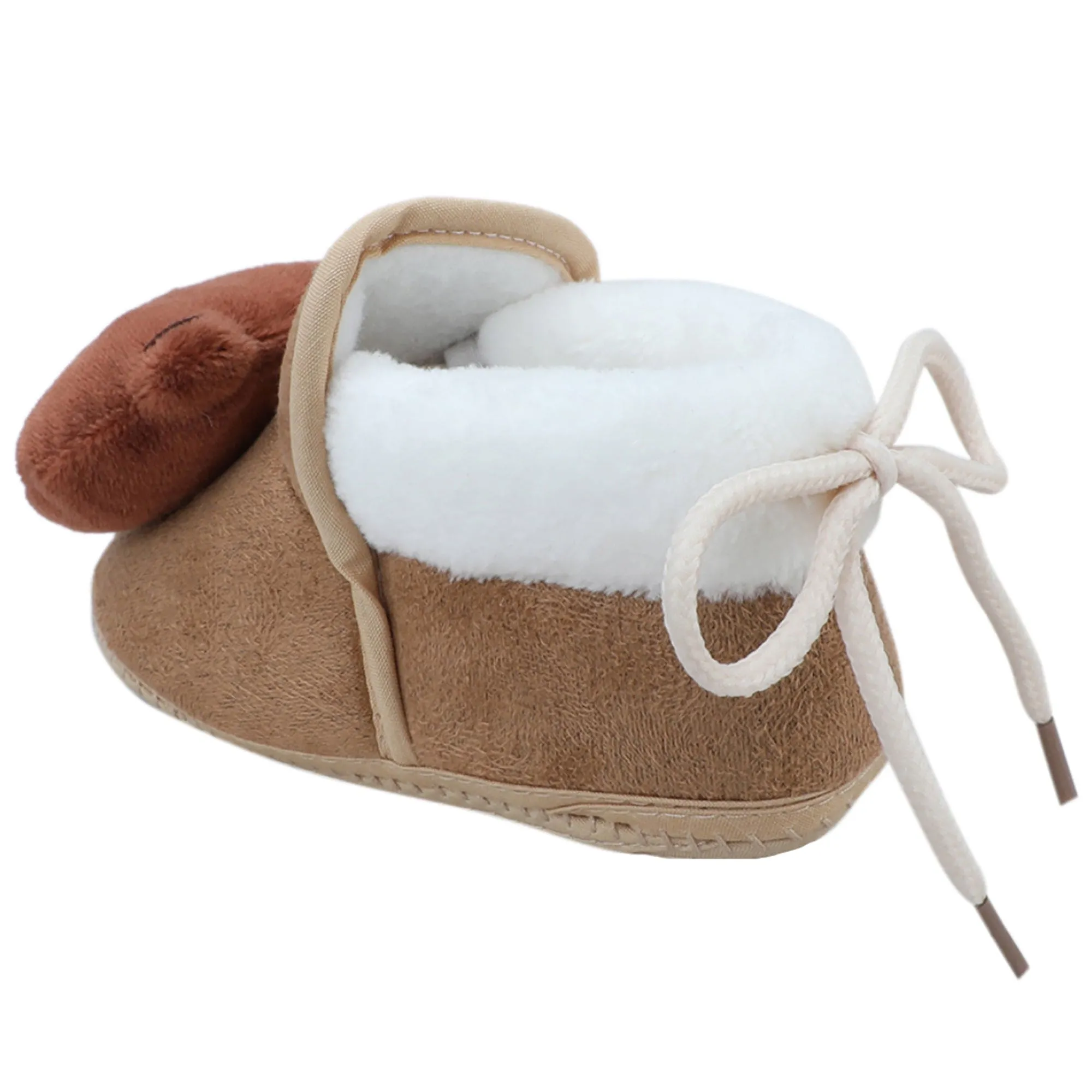 Baby Moo 3D Bear Soft Slip-On Anti-Skid Plush Warm Booties - Brown