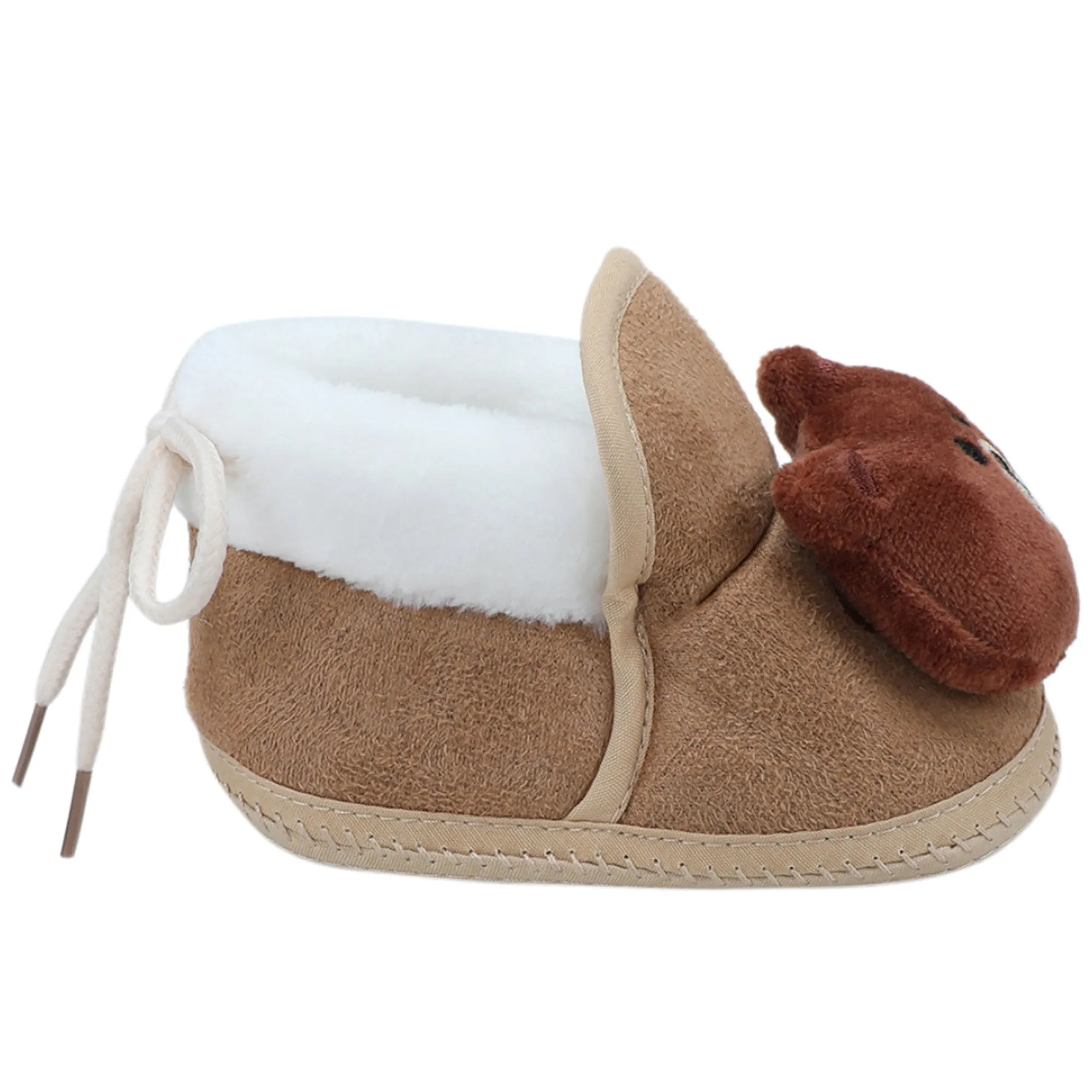 Baby Moo 3D Bear Soft Slip-On Anti-Skid Plush Warm Booties - Brown