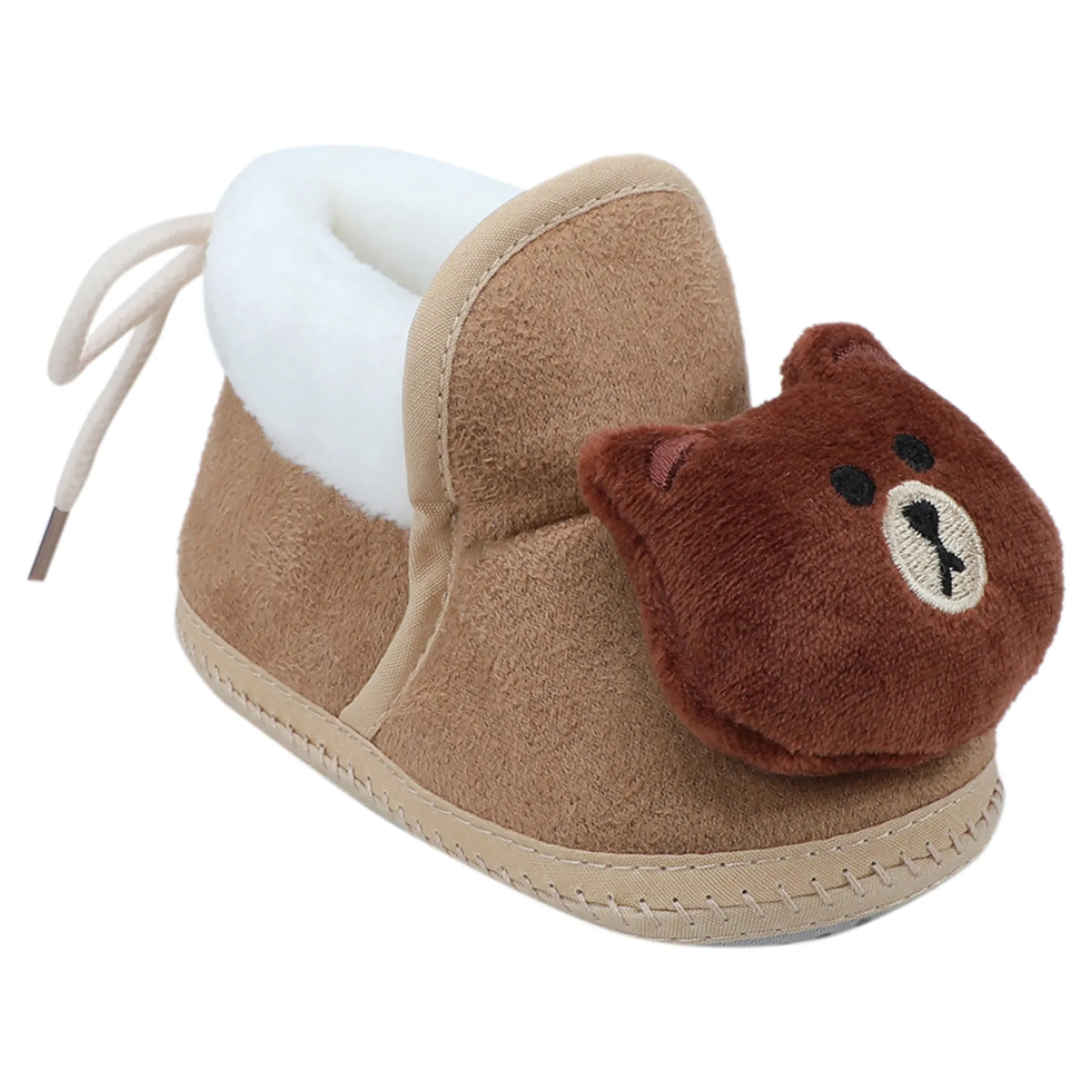 Baby Moo 3D Bear Soft Slip-On Anti-Skid Plush Warm Booties - Brown