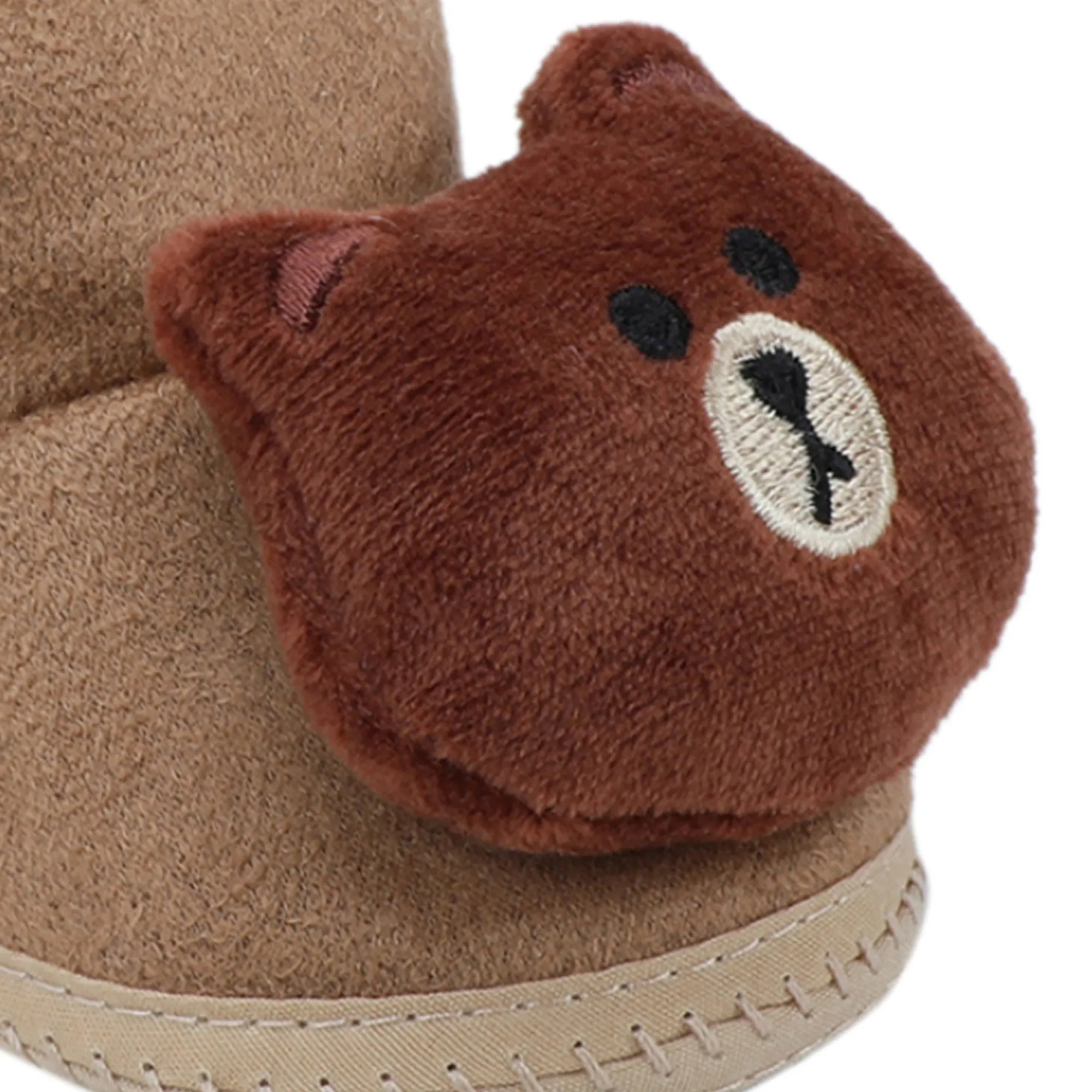 Baby Moo 3D Bear Soft Slip-On Anti-Skid Plush Warm Booties - Brown