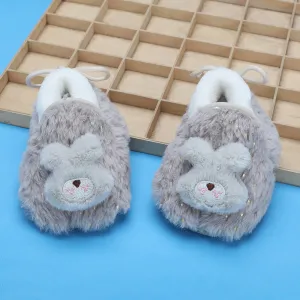 Baby Moo 3D Bunny Soft Slip-On Anti-Skid Plush Warm Booties - Grey