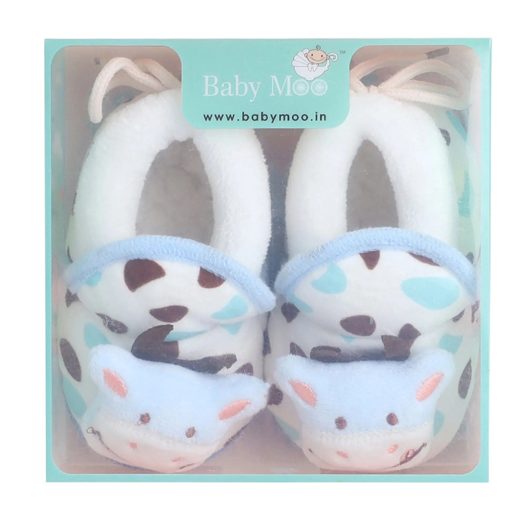 Baby Moo 3D Cow Abstract Spots Soft Slip-On Anti-Skid Plush Warm Booties - Blue