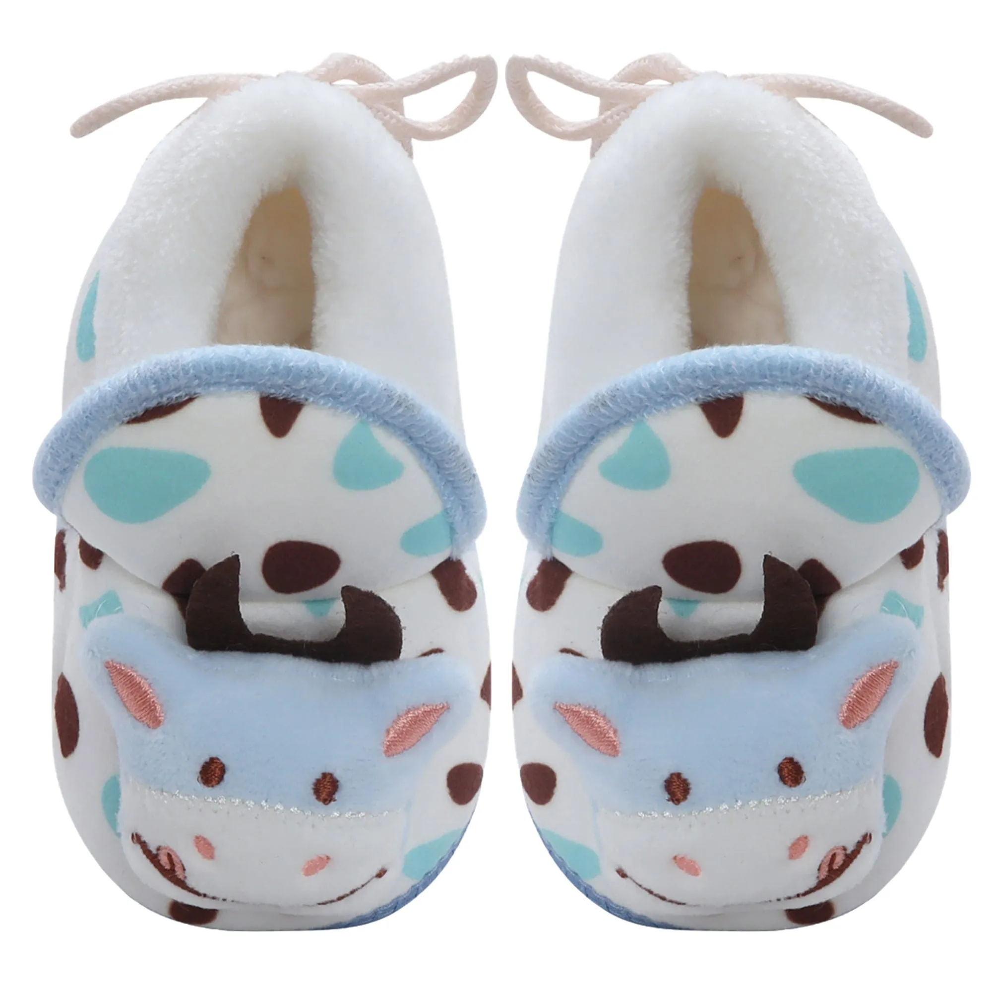 Baby Moo 3D Cow Abstract Spots Soft Slip-On Anti-Skid Plush Warm Booties - Blue