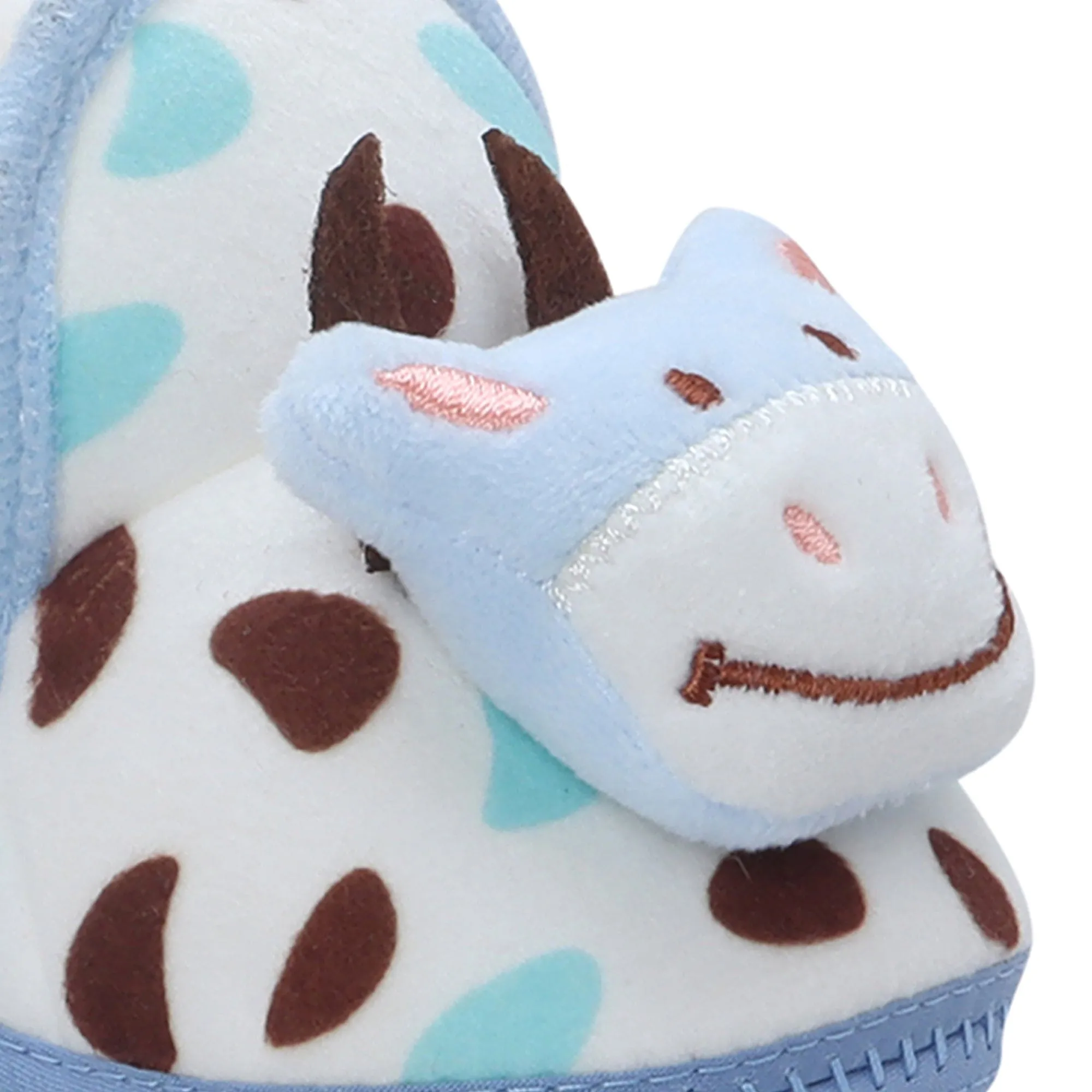 Baby Moo 3D Cow Abstract Spots Soft Slip-On Anti-Skid Plush Warm Booties - Blue