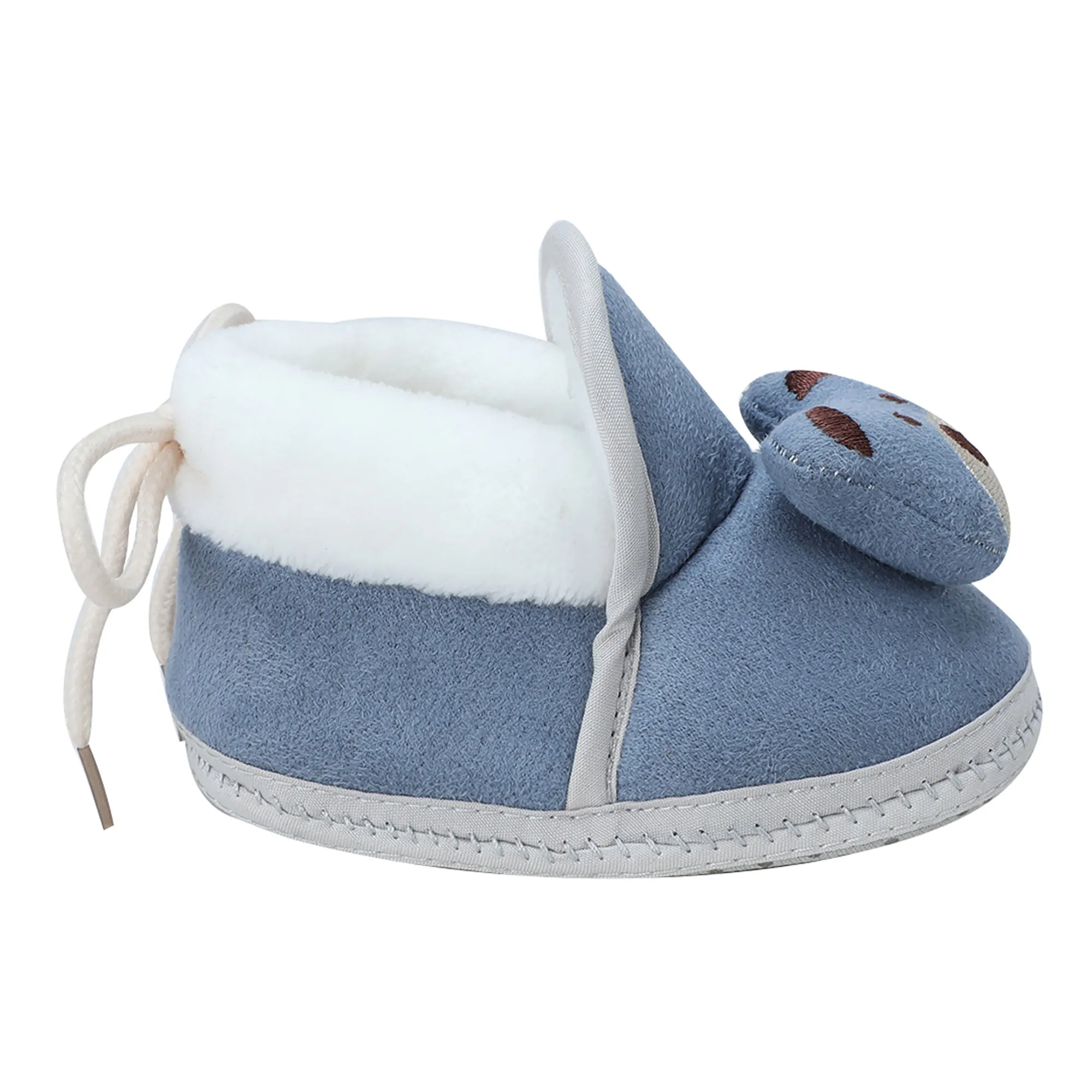 Baby Moo 3D Teddy Soft Slip-On Anti-Skid Plush Warm Booties - Blue