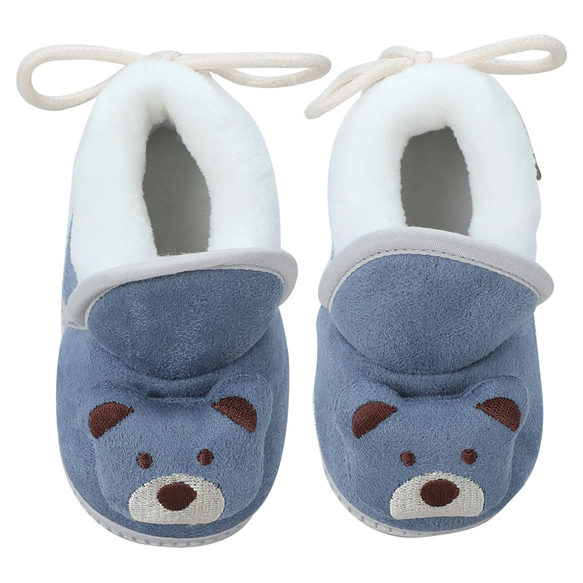 Baby Moo 3D Teddy Soft Slip-On Anti-Skid Plush Warm Booties - Blue