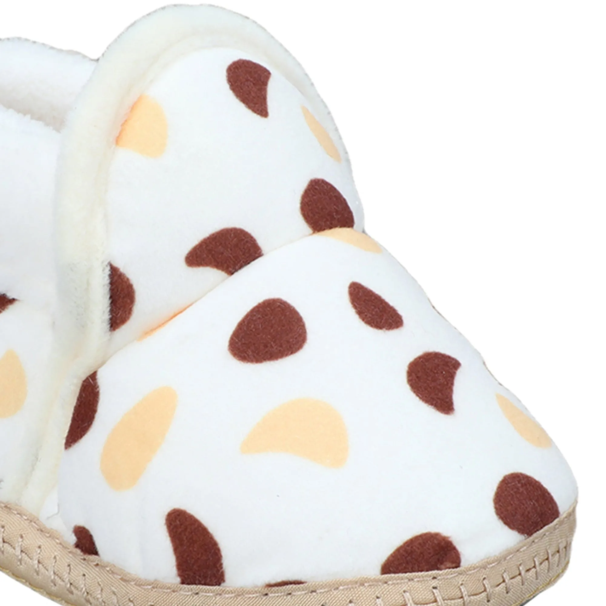 Baby Moo Abstract Spots Soft Slip-On Anti-Skid Plush Warm Booties - Beige