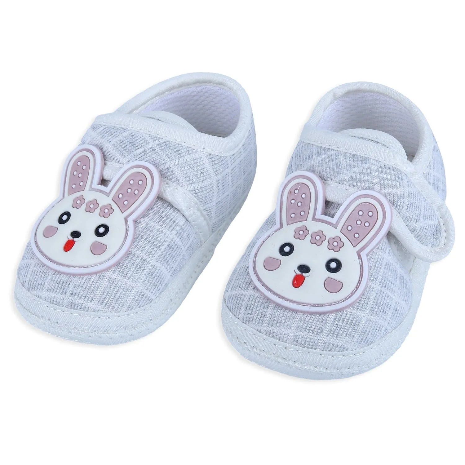 Baby Moo Naughty Bunny Velcro Strap Non-slip Kids Booties - Grey