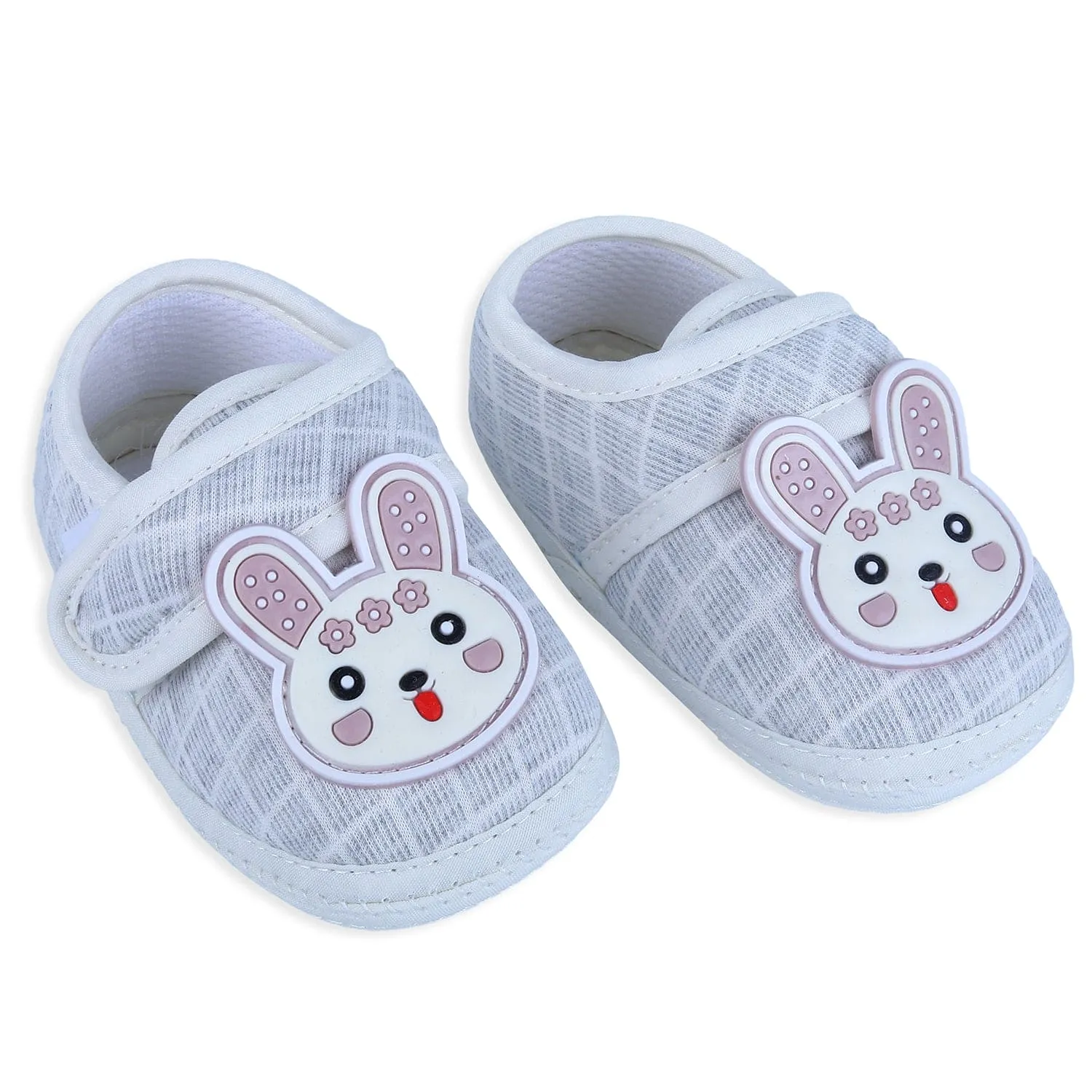 Baby Moo Naughty Bunny Velcro Strap Non-slip Kids Booties - Grey