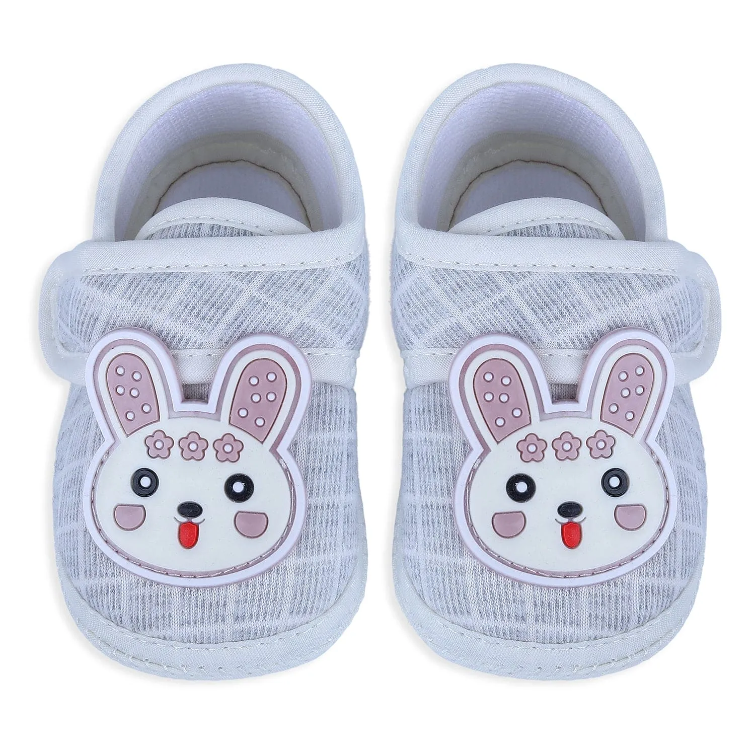 Baby Moo Naughty Bunny Velcro Strap Non-slip Kids Booties - Grey