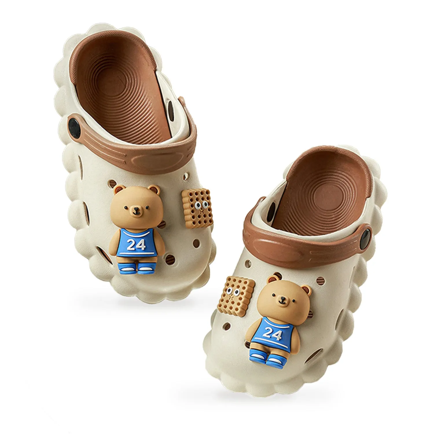 Baby Moo Sporty Bear Applique Waterproof Anti-Skid Sling Back Clogs - Cream