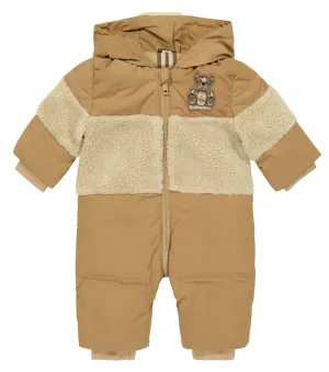 Baby Thomas in Burberry Kids snowsuit, beige