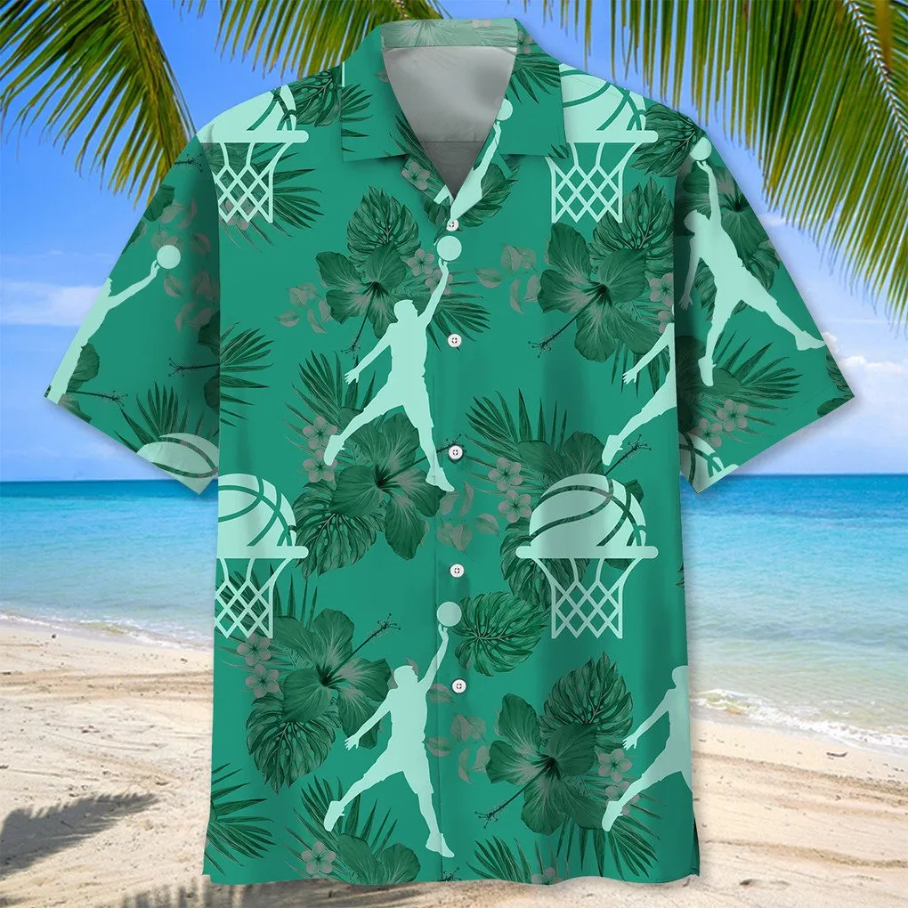 Basketball Kelly Green Hawaiian Shirt, Hawaii Shirt Aloha for Men