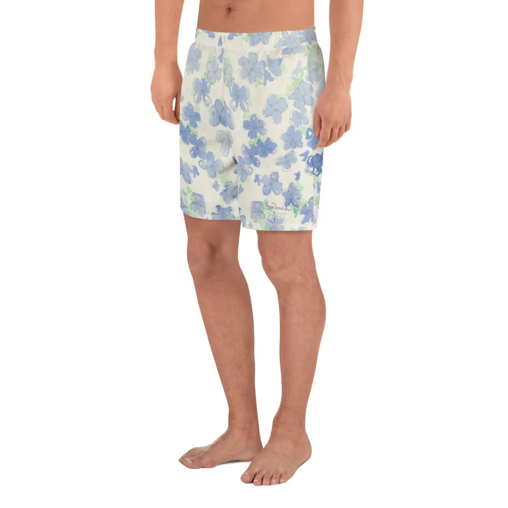 Blu&White Watercolor Floral Mens Shorts