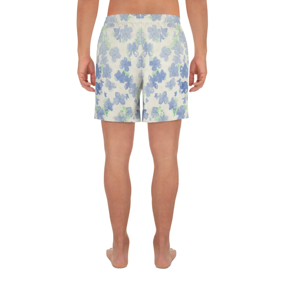 Blu&White Watercolor Floral Mens Shorts