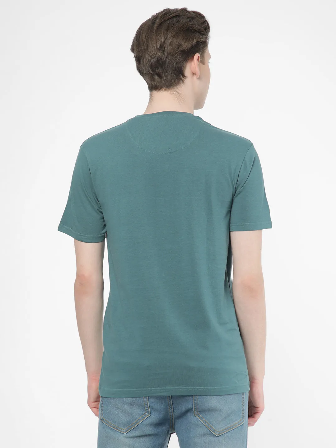 Cotstyle Cotton Fabrics Round Neck Short Length Plain Half Sleeve Casual & Daily Wear Men's T-Shirts -  Pack of 1 - Hydro Teal