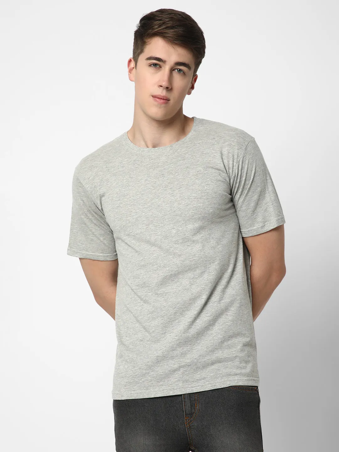 Cotstyle Cotton Fabrics Round Neck Short Length Plain Half Sleeve Casual & Daily Wear Men's T-Shirts -  Pack of 1 - Lt.Grey Melange