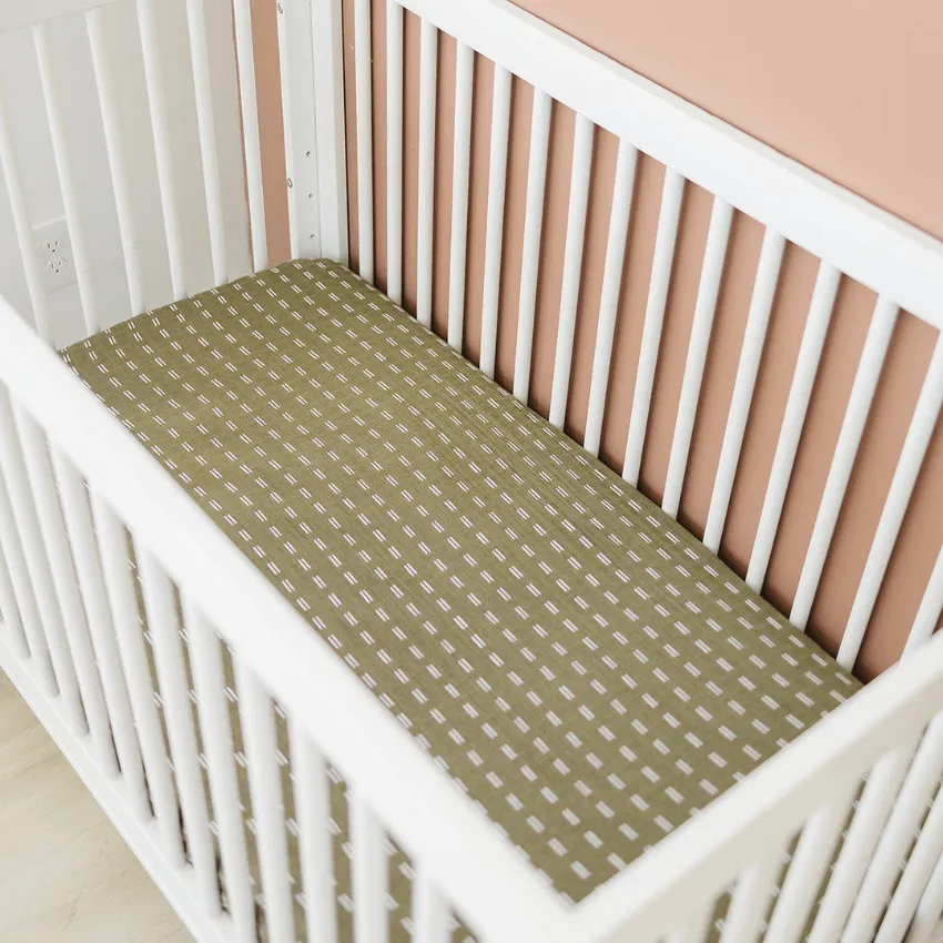 Cotton Muslin Crib Sheet, Olive Strokes