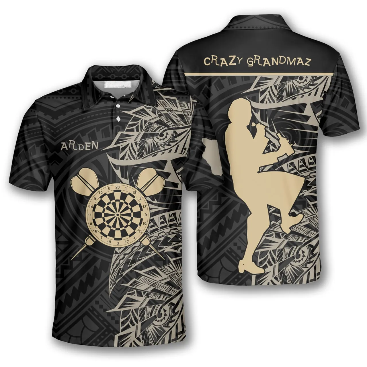 Crazy Grandmaz Tribal Design Custom Darts Shirts for Man Women