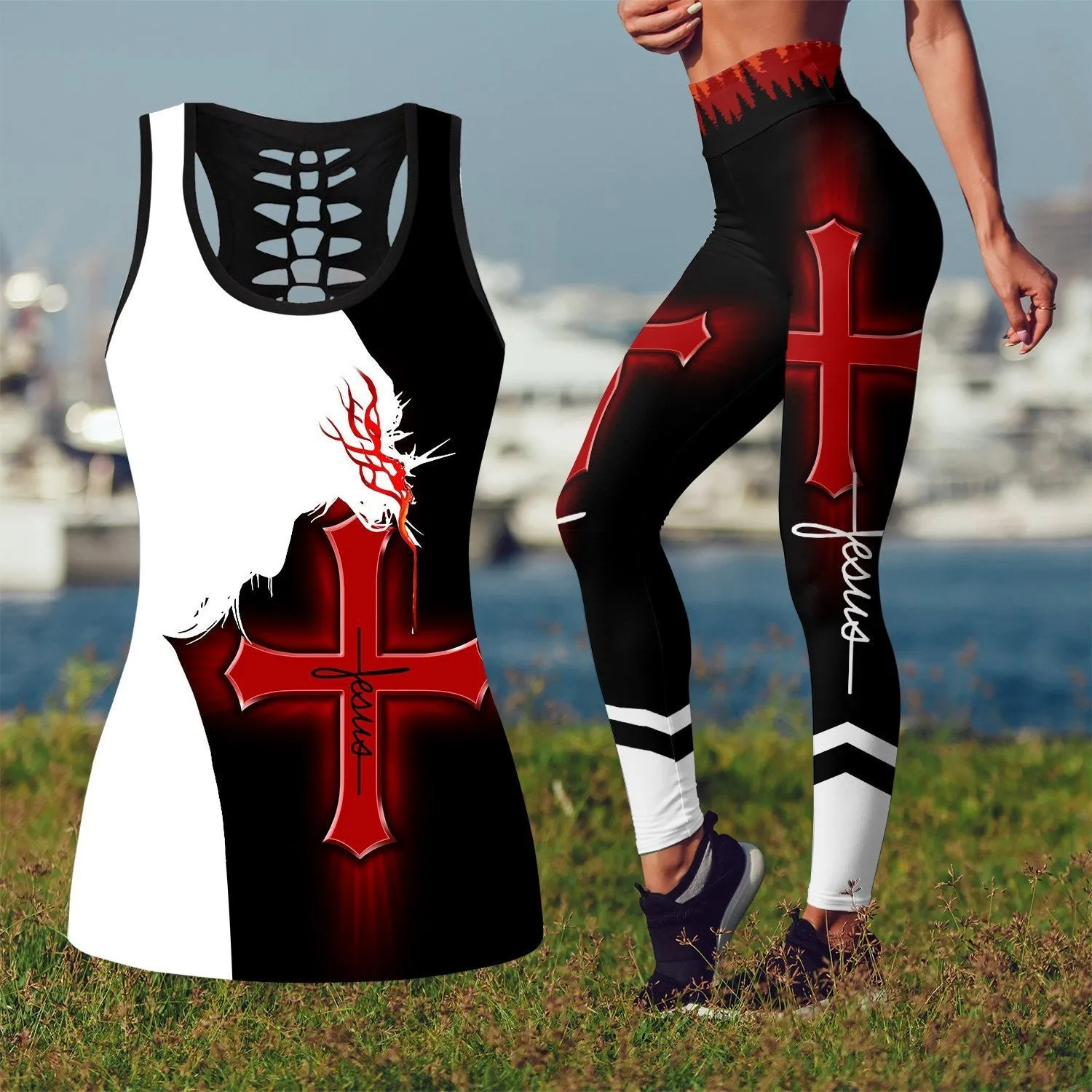 Cross Jesus Tank And Legging - Christian Tank Top And Legging Sets For Women