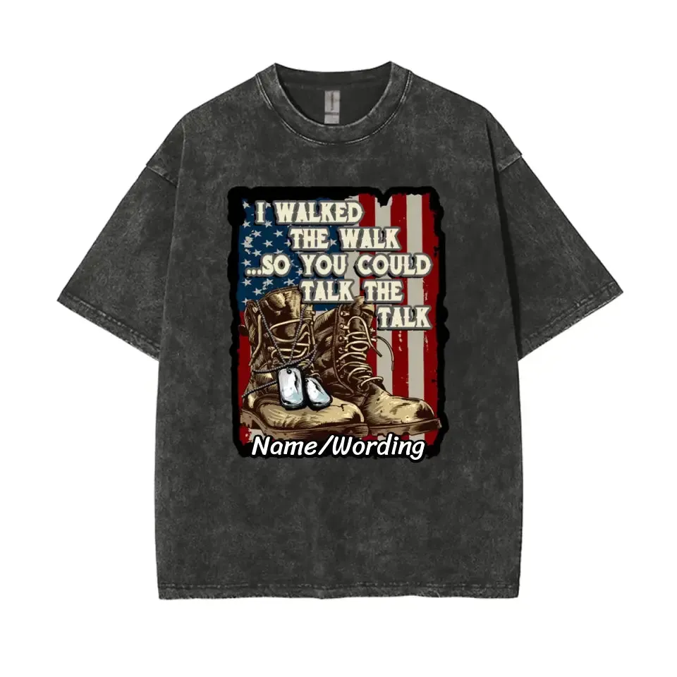 Customized America Flag Tee, Water-Wash Cotton T-shirt with patriotic,89000-23020034