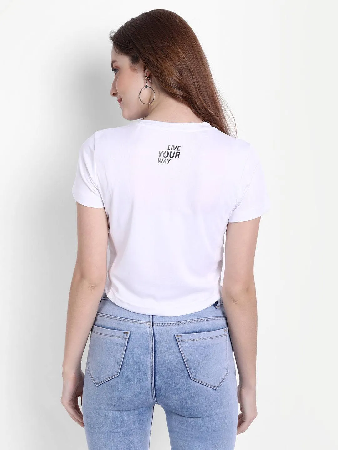 DriDOT Crop Top T Shirt Apparel Long Back Bird White Women RWW2036