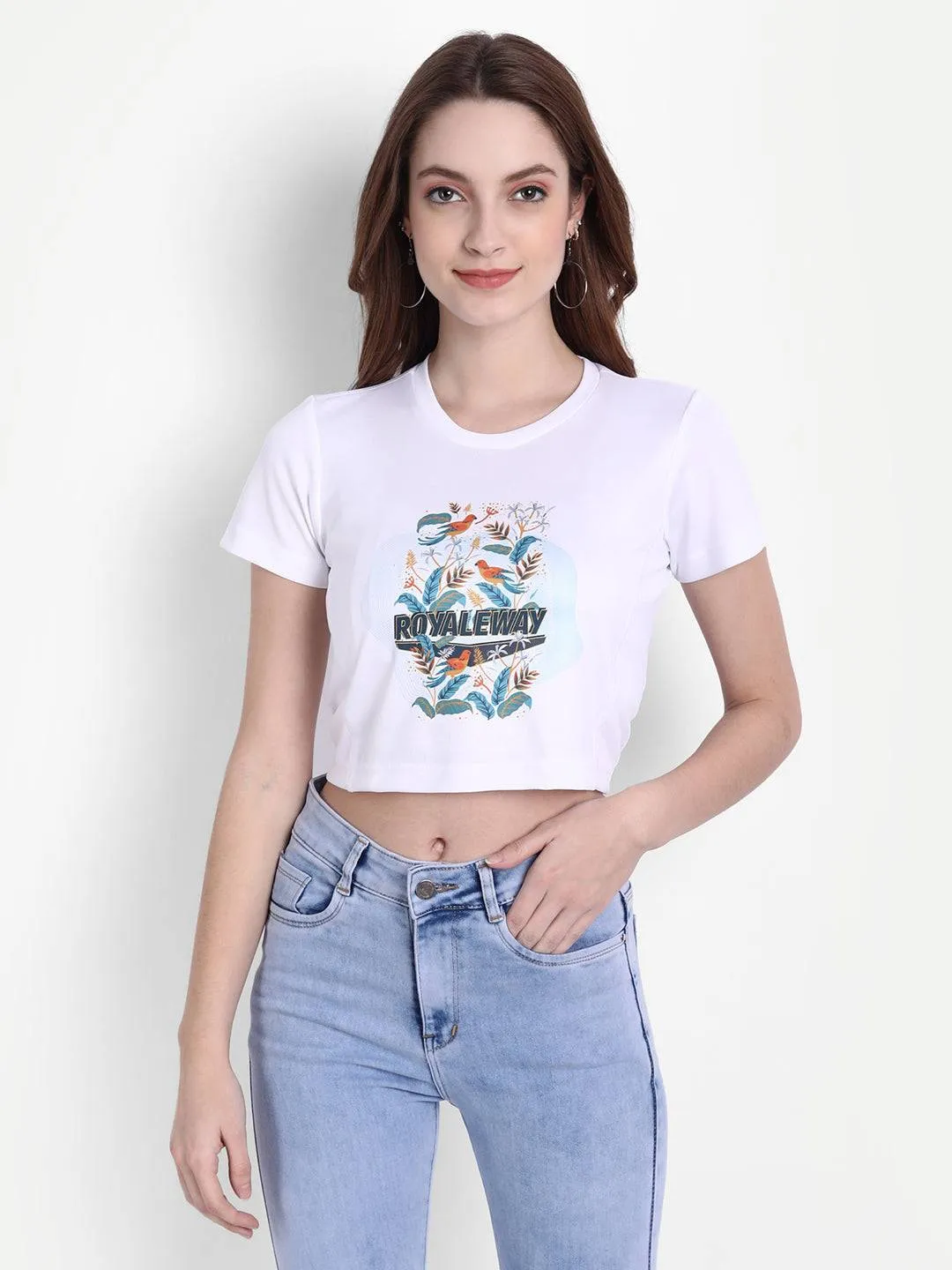 DriDOT Crop Top T Shirt Apparel Long Back Bird White Women RWW2036