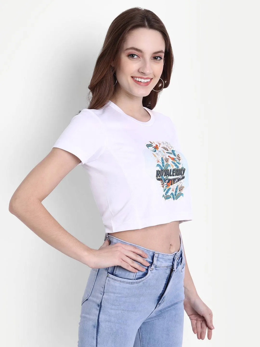 DriDOT Crop Top T Shirt Apparel Long Back Bird White Women RWW2036