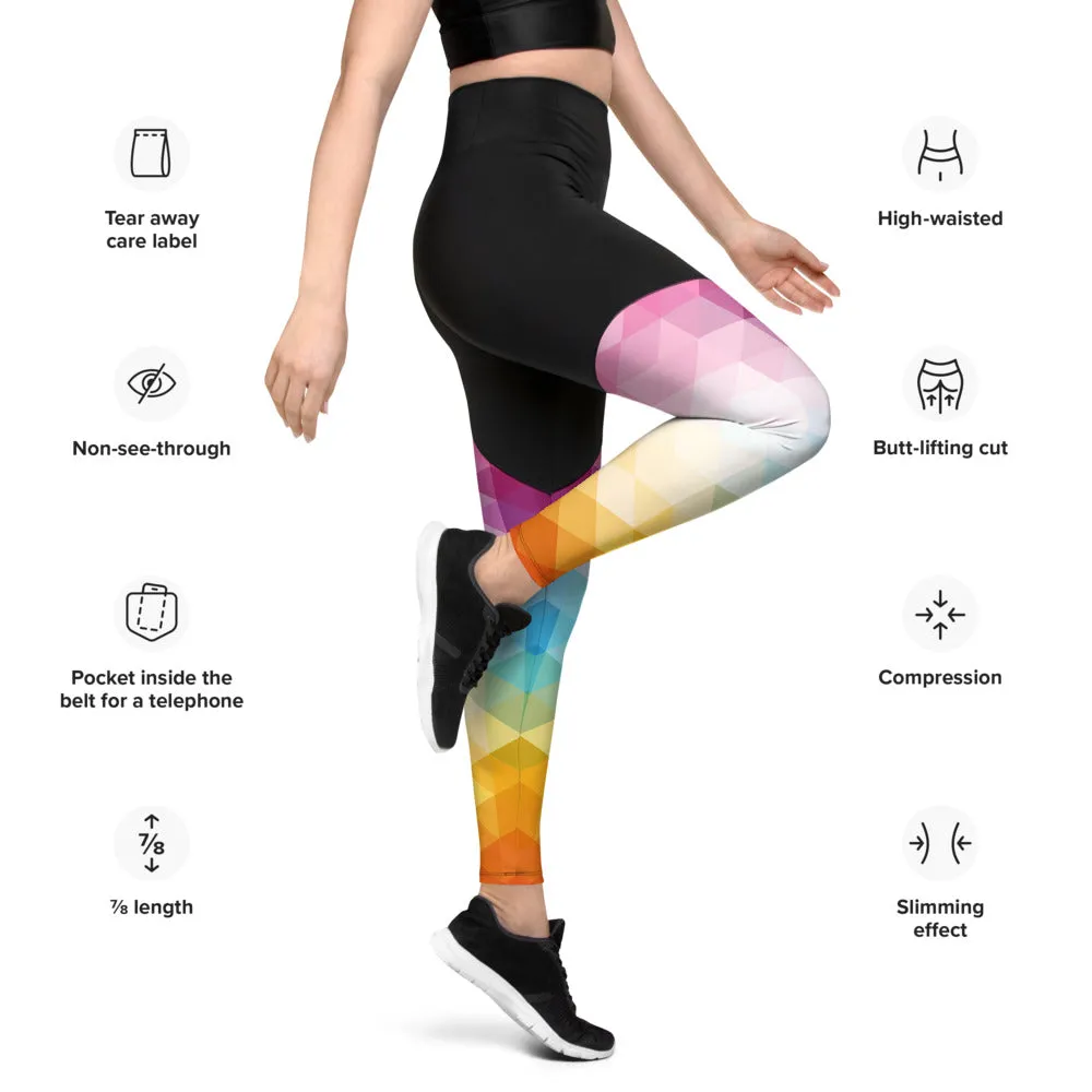 Fargeskift 1 Polygonal Compression Sports Leggings