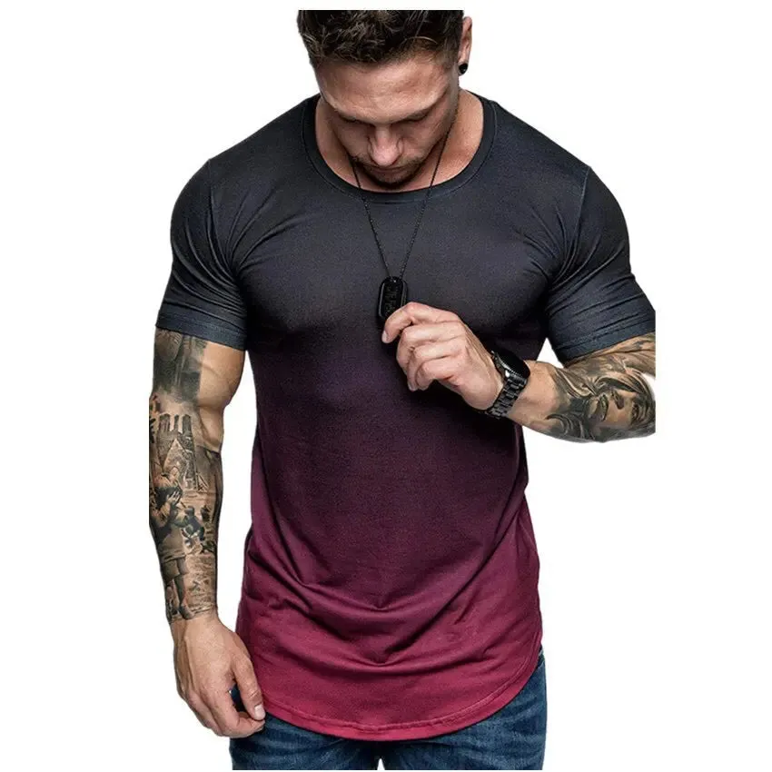 Fashion 3D Printing Short Sleeve T Shirts Loose Gradient Plus Size Sports Men T-Shirt