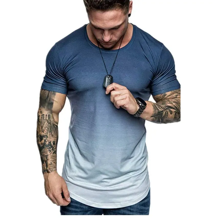 Fashion 3D Printing Short Sleeve T Shirts Loose Gradient Plus Size Sports Men T-Shirt