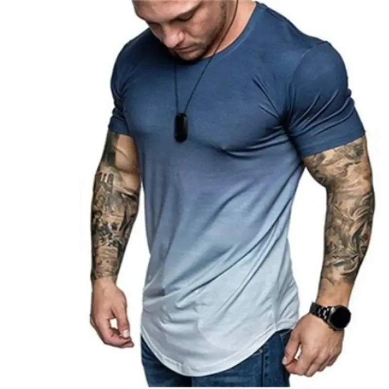 Fashion 3D Printing Short Sleeve T Shirts Loose Gradient Plus Size Sports Men T-Shirt