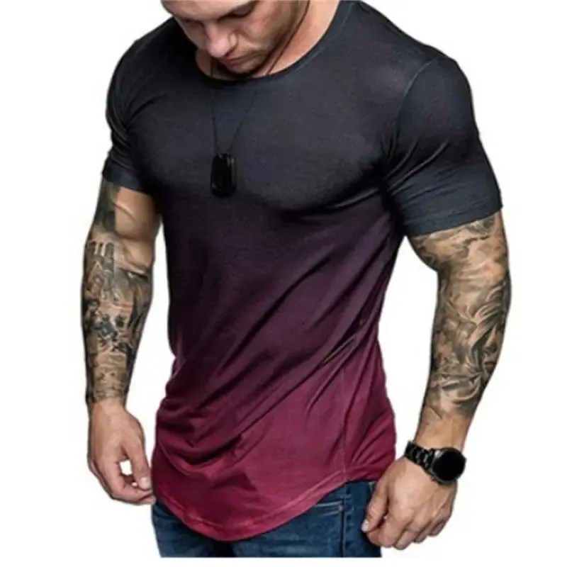 Fashion 3D Printing Short Sleeve T Shirts Loose Gradient Plus Size Sports Men T-Shirt