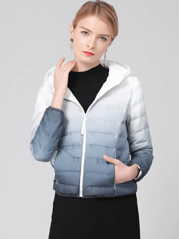 Gradient Stylish Sports Women's Down Jacket with Hood - SF1493