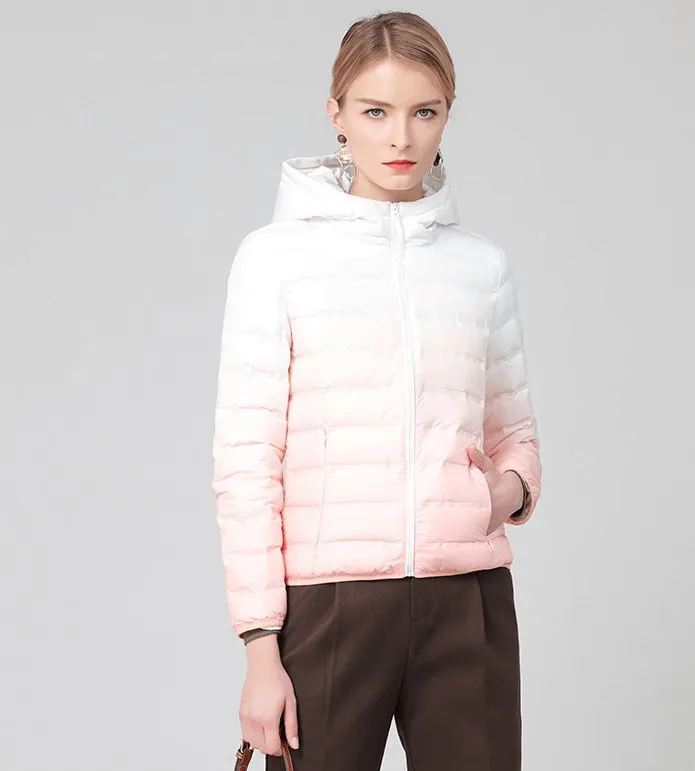 Gradient Stylish Sports Women's Down Jacket with Hood - SF1493