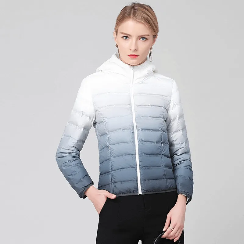 Gradient Stylish Sports Women's Down Jacket with Hood - SF1493