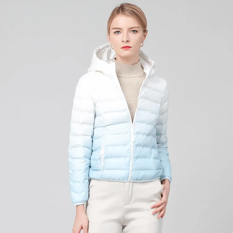 Gradient Stylish Sports Women's Down Jacket with Hood - SF1493