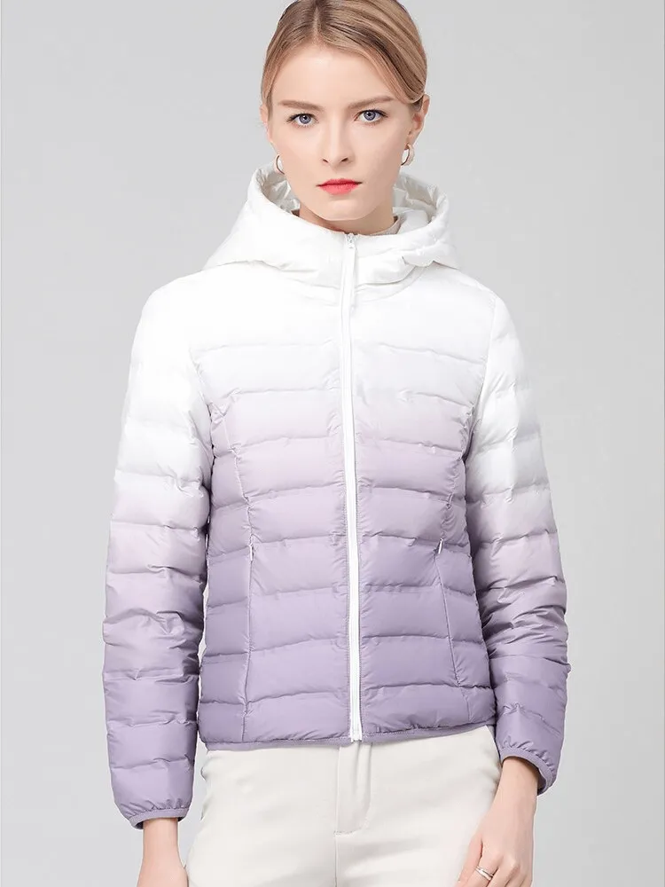 Gradient Stylish Sports Women's Down Jacket with Hood - SF1493