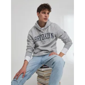 Grey Sports Print Hooded Sweatshirt