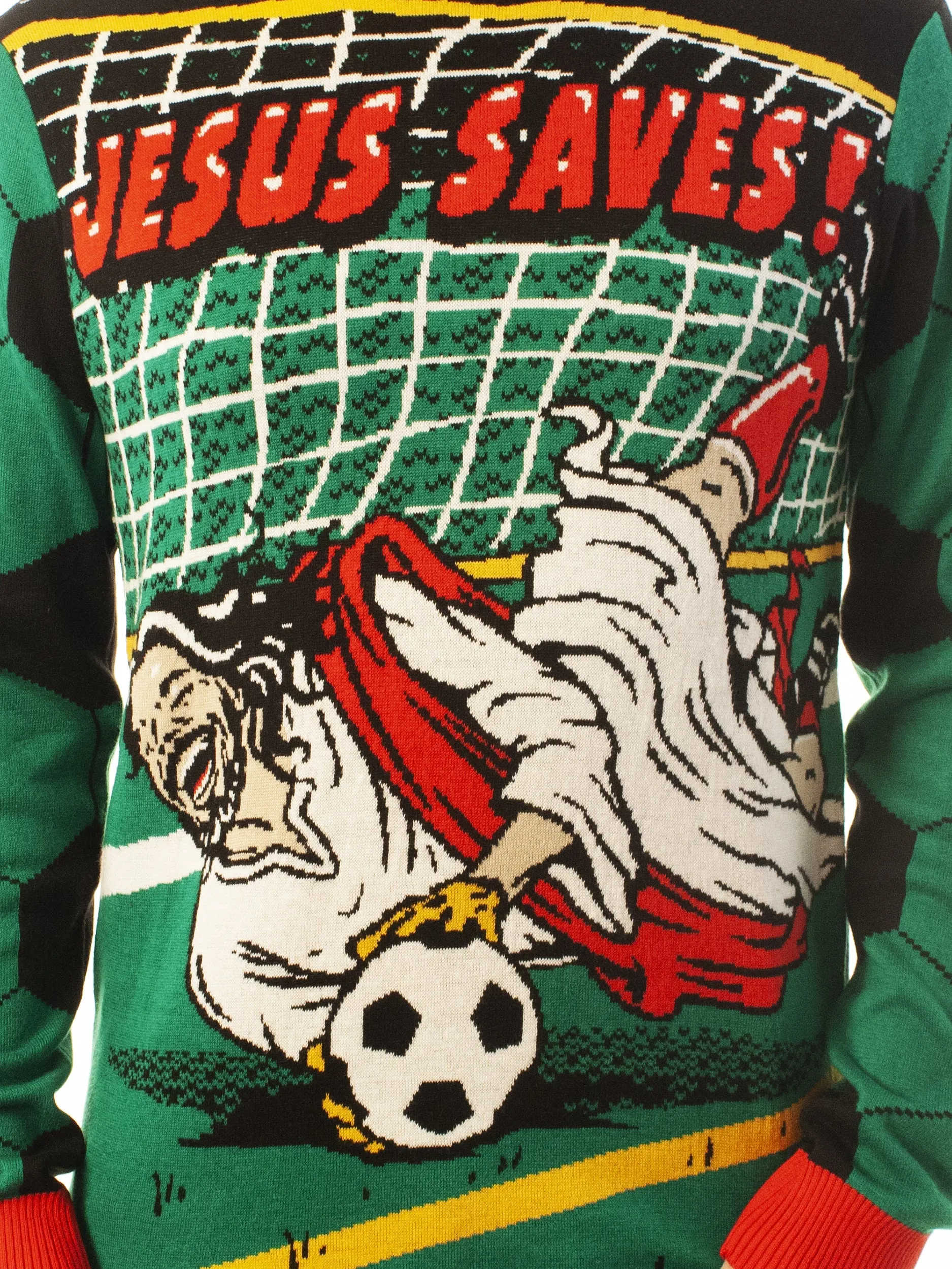 Jesus Saves! Soccer | Ugly Christmas Sweater For Men & Women | Unisex Sizing