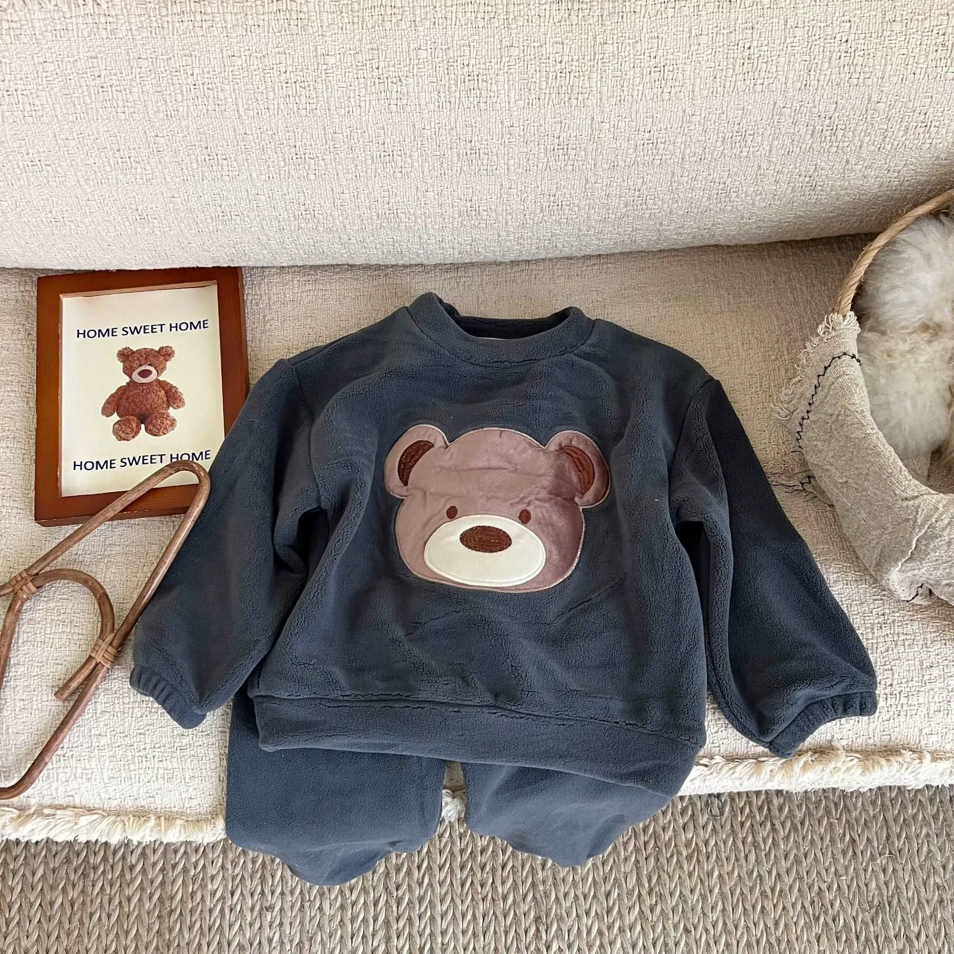 Kids Cute Teddy Warm Loungewear Outfit Set