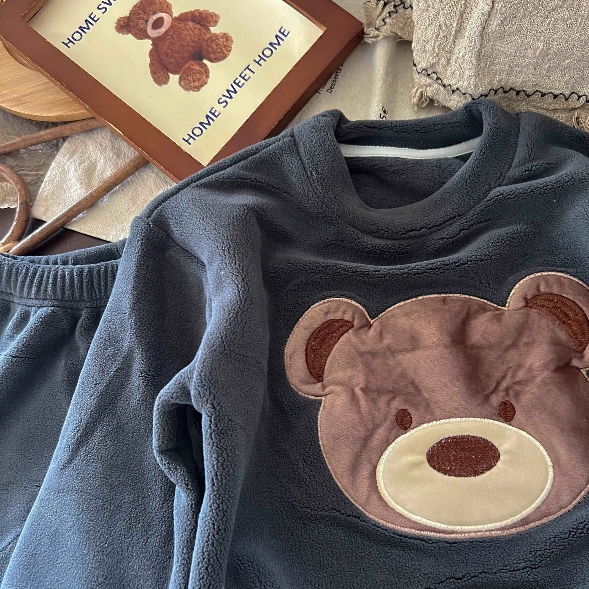 Kids Cute Teddy Warm Loungewear Outfit Set