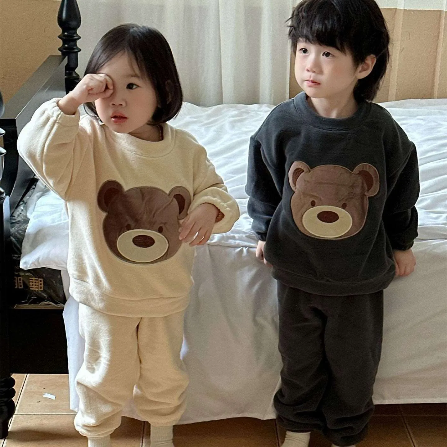 Kids Cute Teddy Warm Loungewear Outfit Set