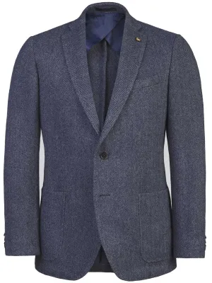 MAGEE Donegal Tweed Blazer - Mens Easky Patch Pocket - Blue & Grey Herringbone